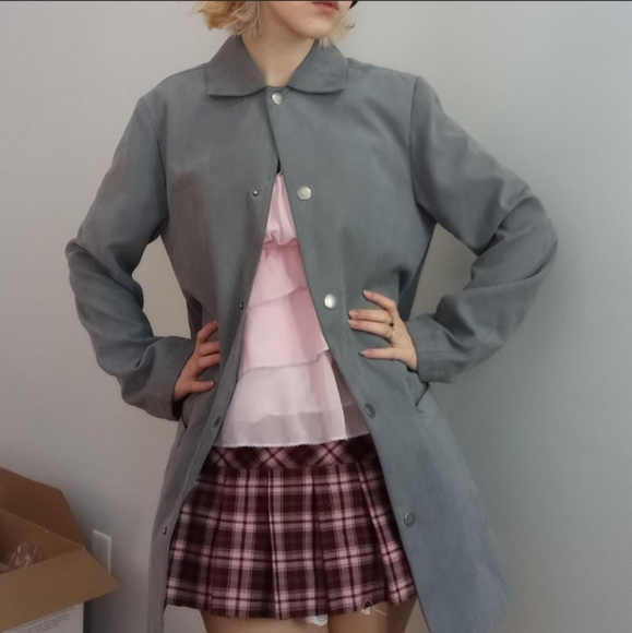 Faux suede grey trench coat - Picture 2 of 5